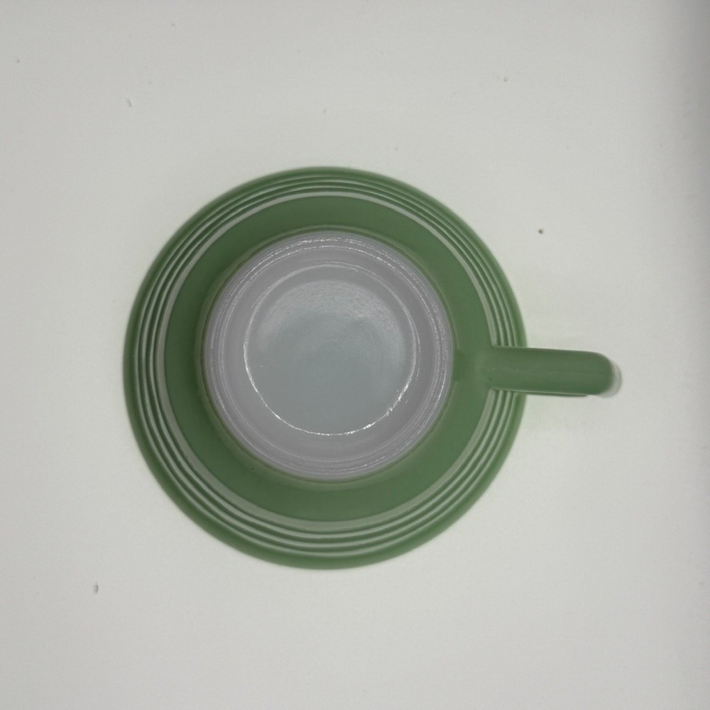 Hazel-Atlas Green Milk Glass Moderntone Cup and Saucer Set Vintage Art Deco - Picture 13 of 13